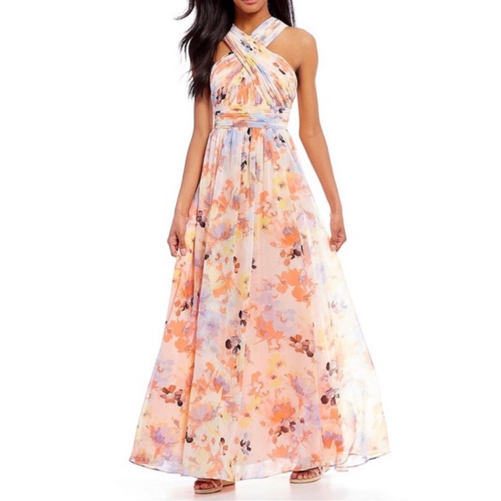 NWT Calvin Klein Elegant Pink Floral Halter Maxi Dress